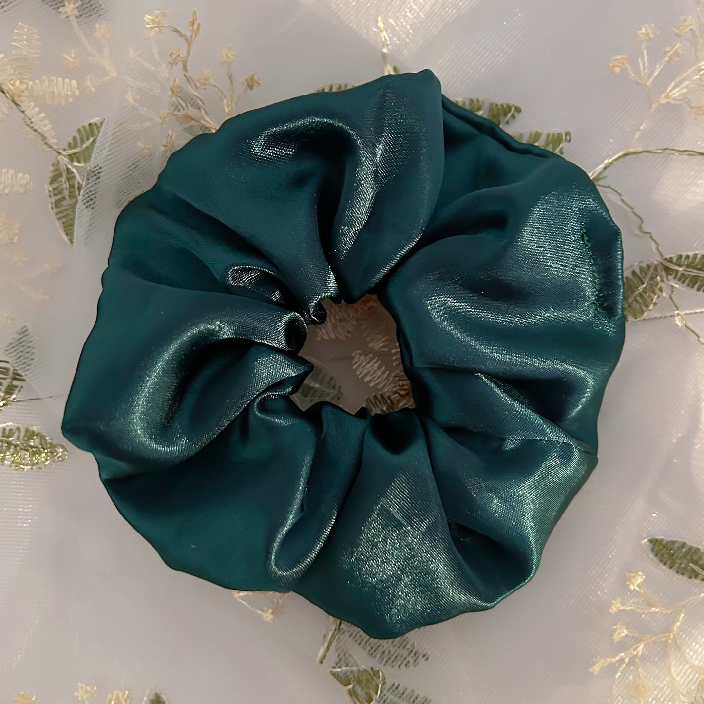 Emerald Green Satin Scrunchie