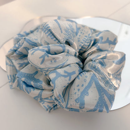 Blue Coral Satin Scrunchie